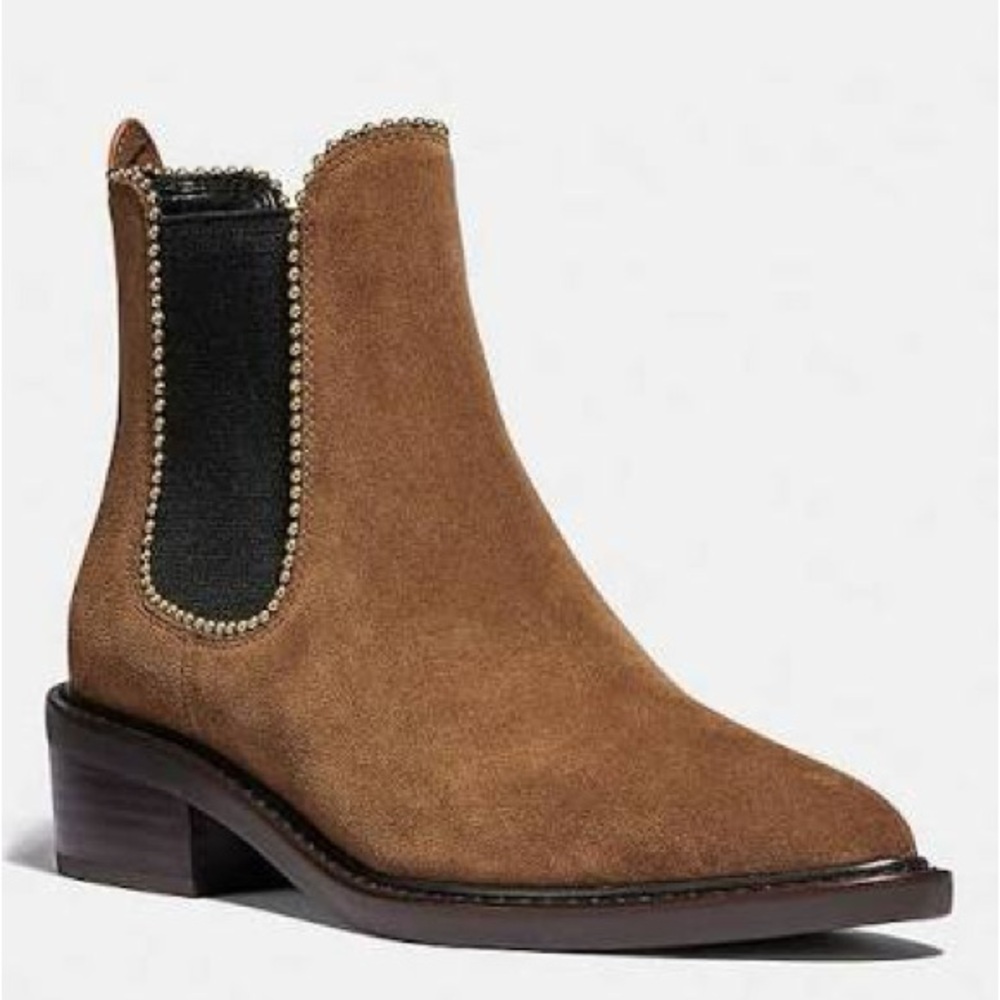 Coach Bowery Suede bootie in “umber”
